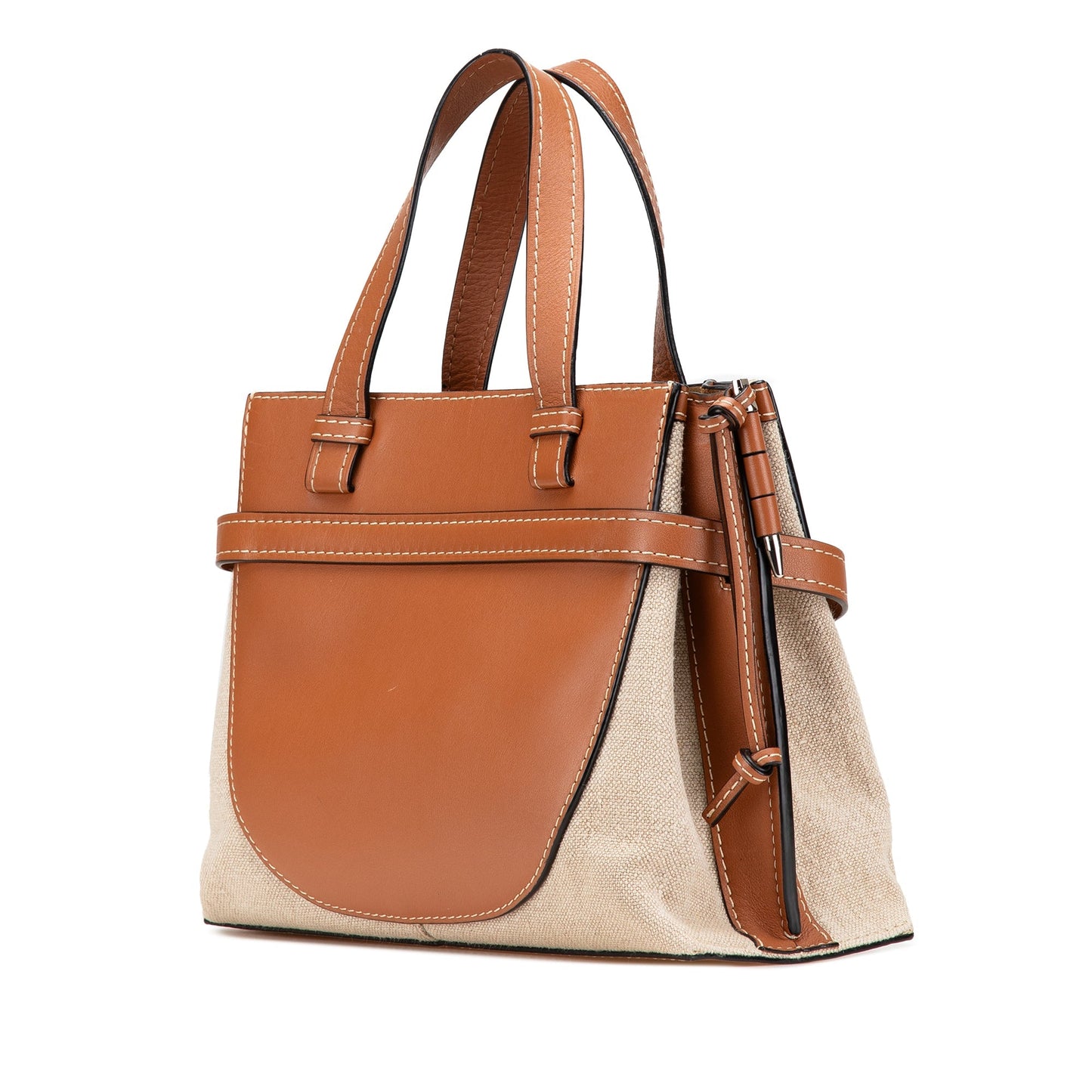 LOEWE Medium Canvas and Calfskin Gate Top Handle Bag Brown