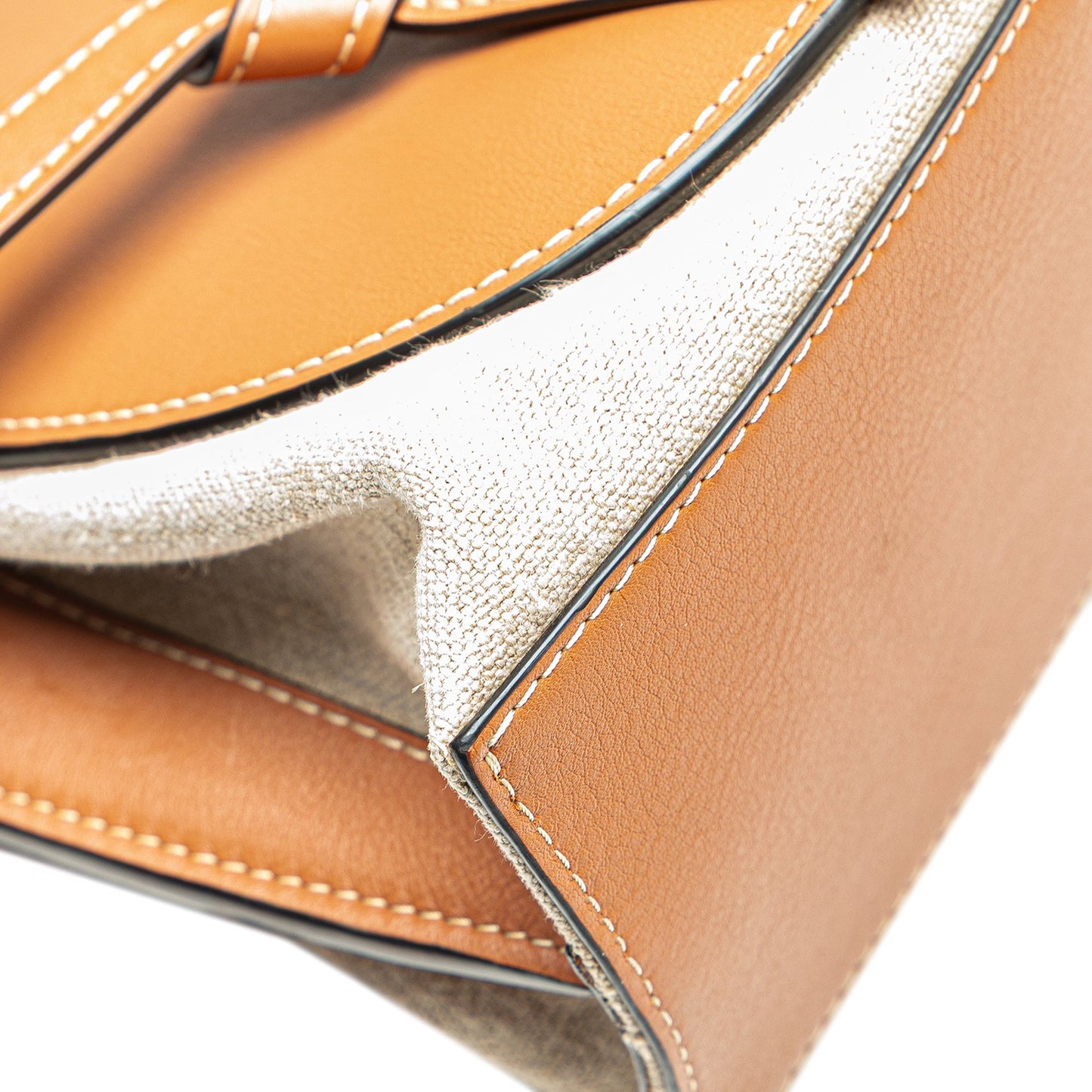 LOEWE Medium Canvas and Calfskin Gate Top Handle Bag Brown