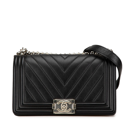 Chanel Medium Calfskin Chevron Boy Flap Black