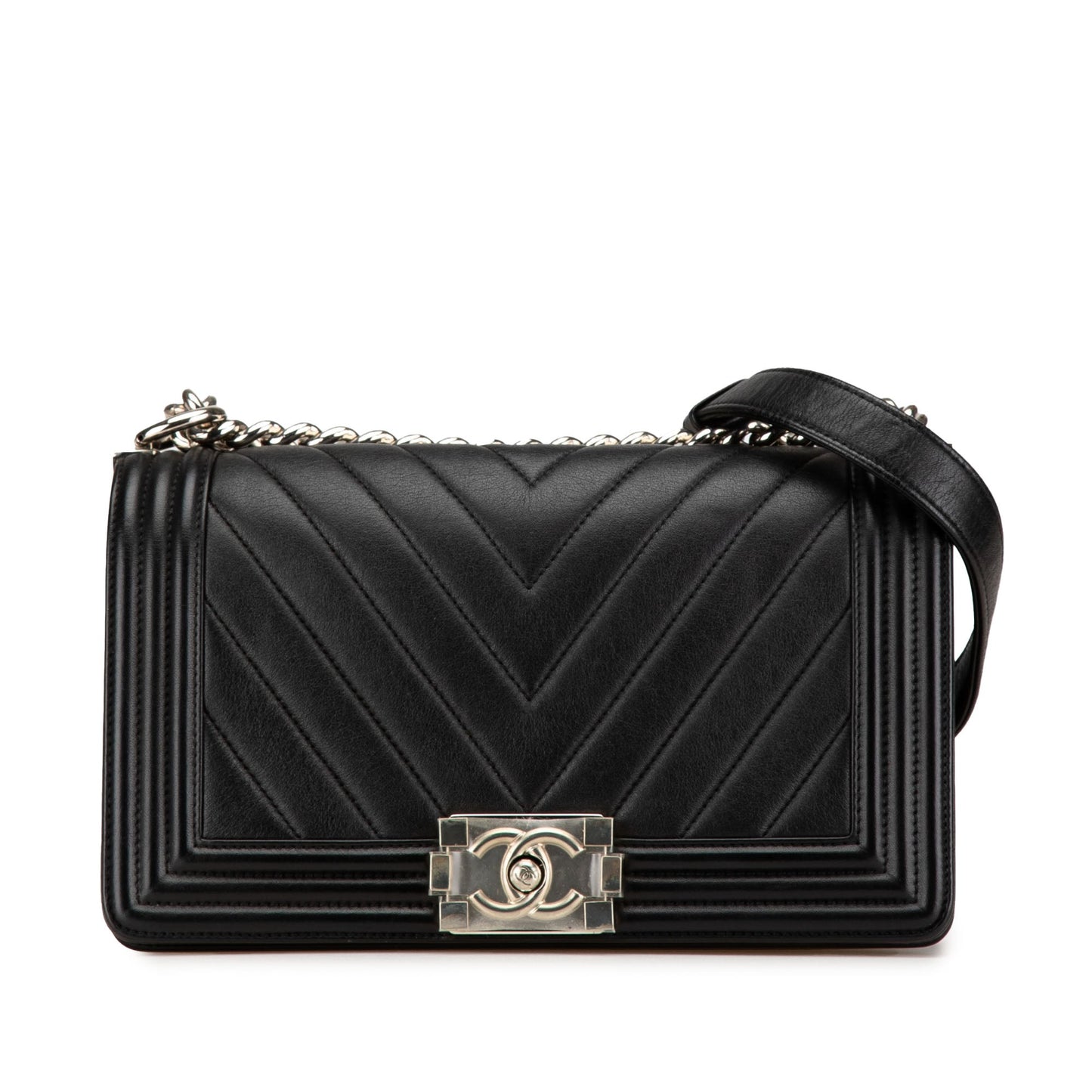 Chanel Old Medium Chevron Calfskin Boy Flap Black