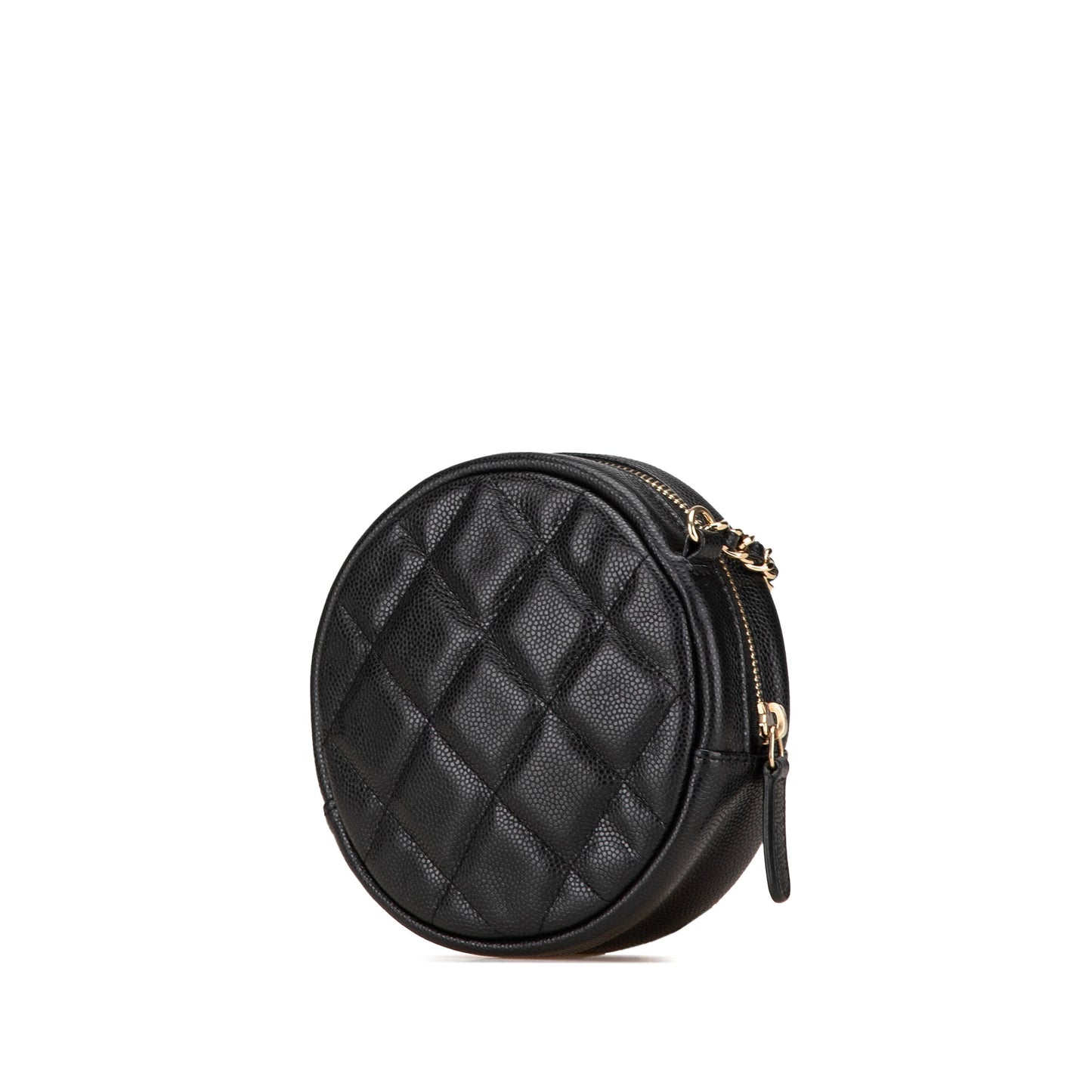 Chanel CC Quilted Caviar Round Clutch With Chain Black