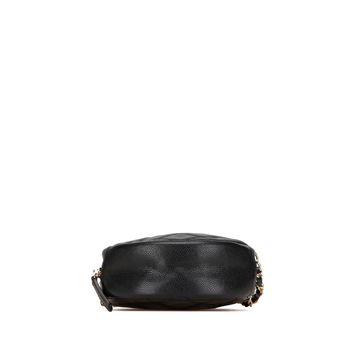 Chanel CC Quilted Caviar Round Clutch With Chain Black