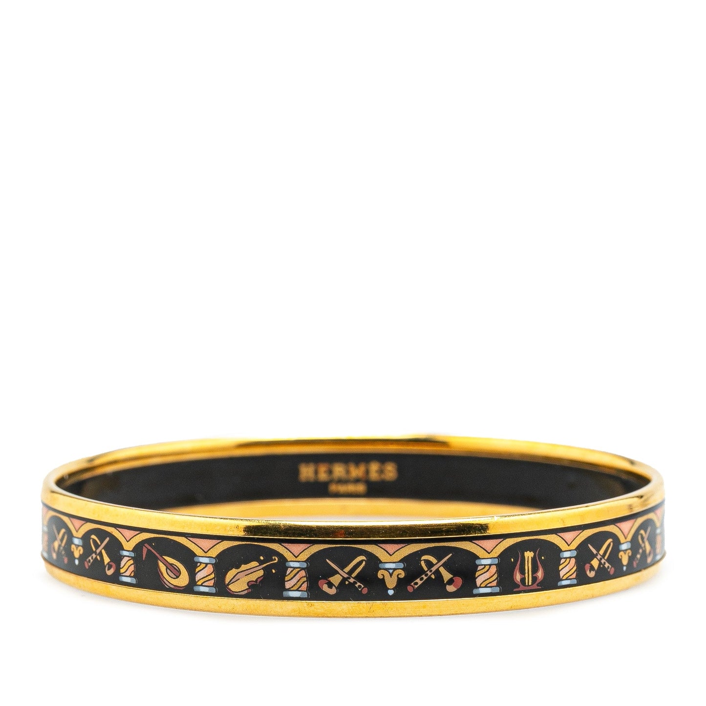 Hermès Narrow Musical Instruments Enamel Bangle 65 Black
