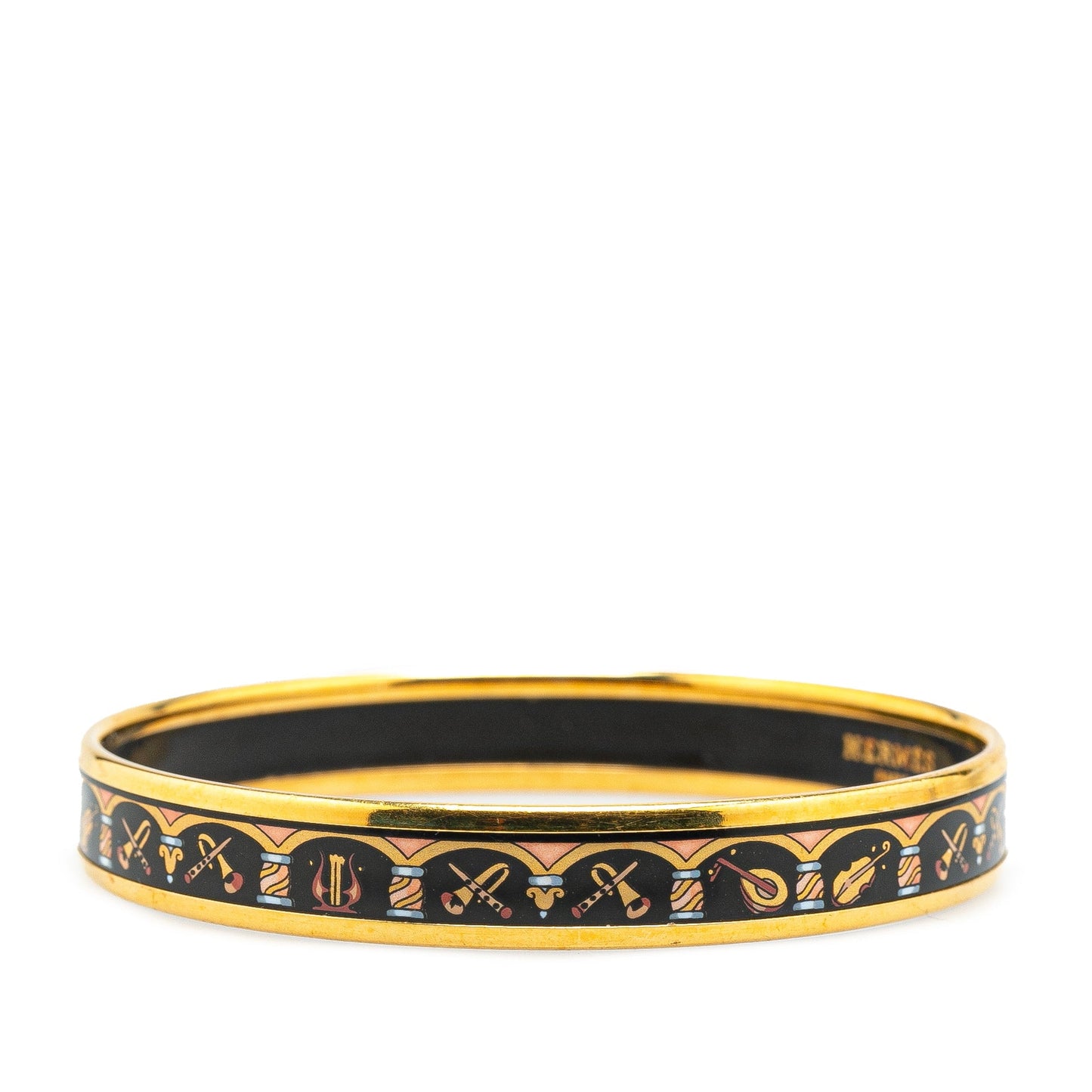 Hermès Narrow Musical Instruments Enamel Bangle 65 Black