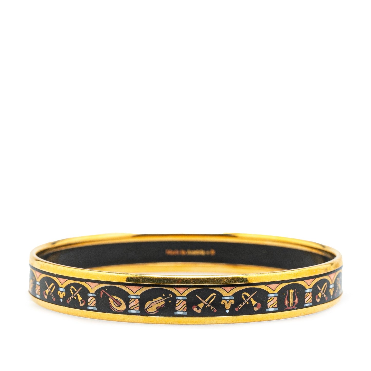 Hermès Narrow Musical Instruments Enamel Bangle 65 Black