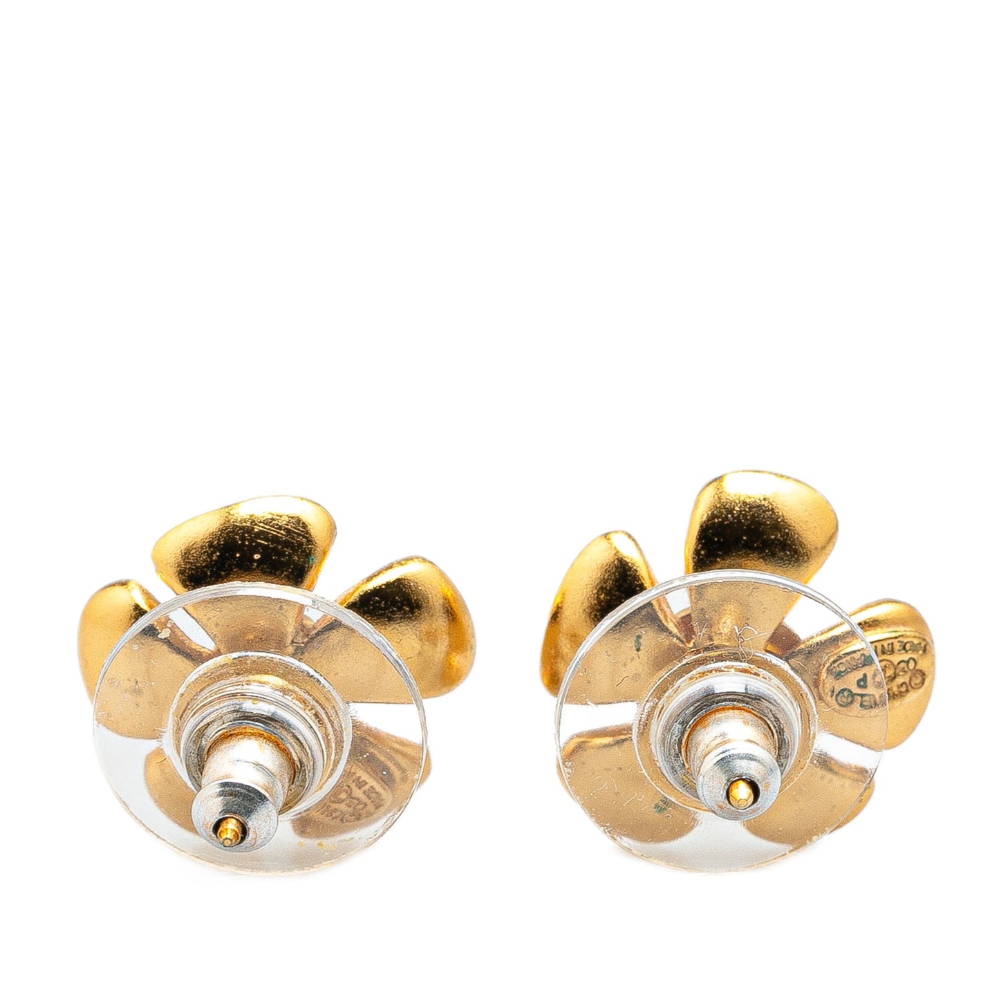 Chanel Gold Plated Enamel CC Flower Push Back Earrings Red