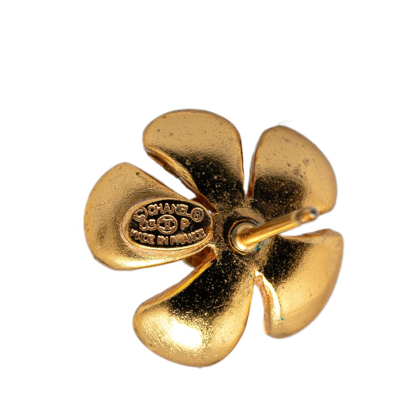 Chanel Gold Plated Enamel CC Flower Push Back Earrings Red