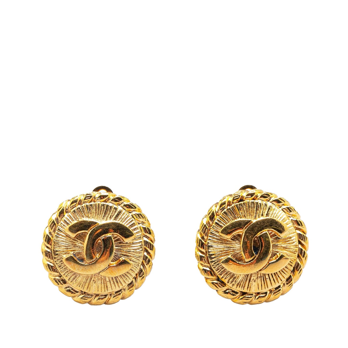 Chanel Gold Plated CC Round Clip on Earrings Gold