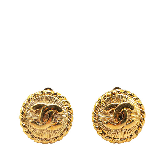 Chanel Gold Plated CC Round Clip on Earrings Gold