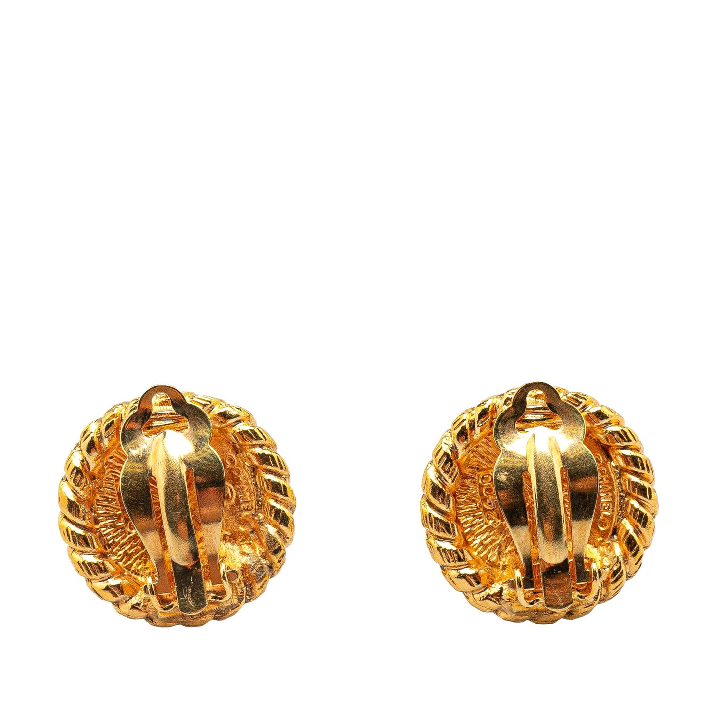 Chanel Gold Plated CC Round Clip on Earrings Gold