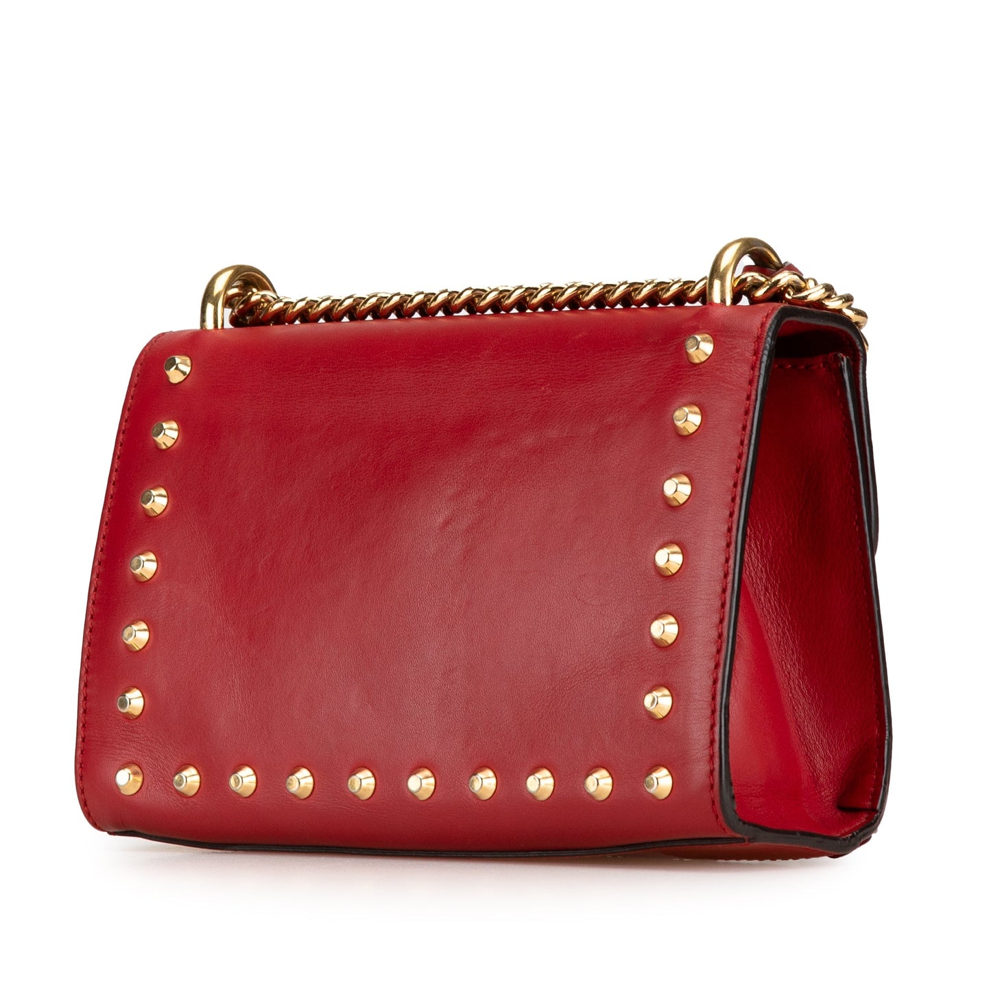 Gucci Small Pearl Studded Leather Padlock Crossbody Red