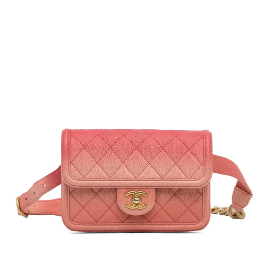 Chanel Caviar Sunset On The Sea Flap Belt Bag Pink