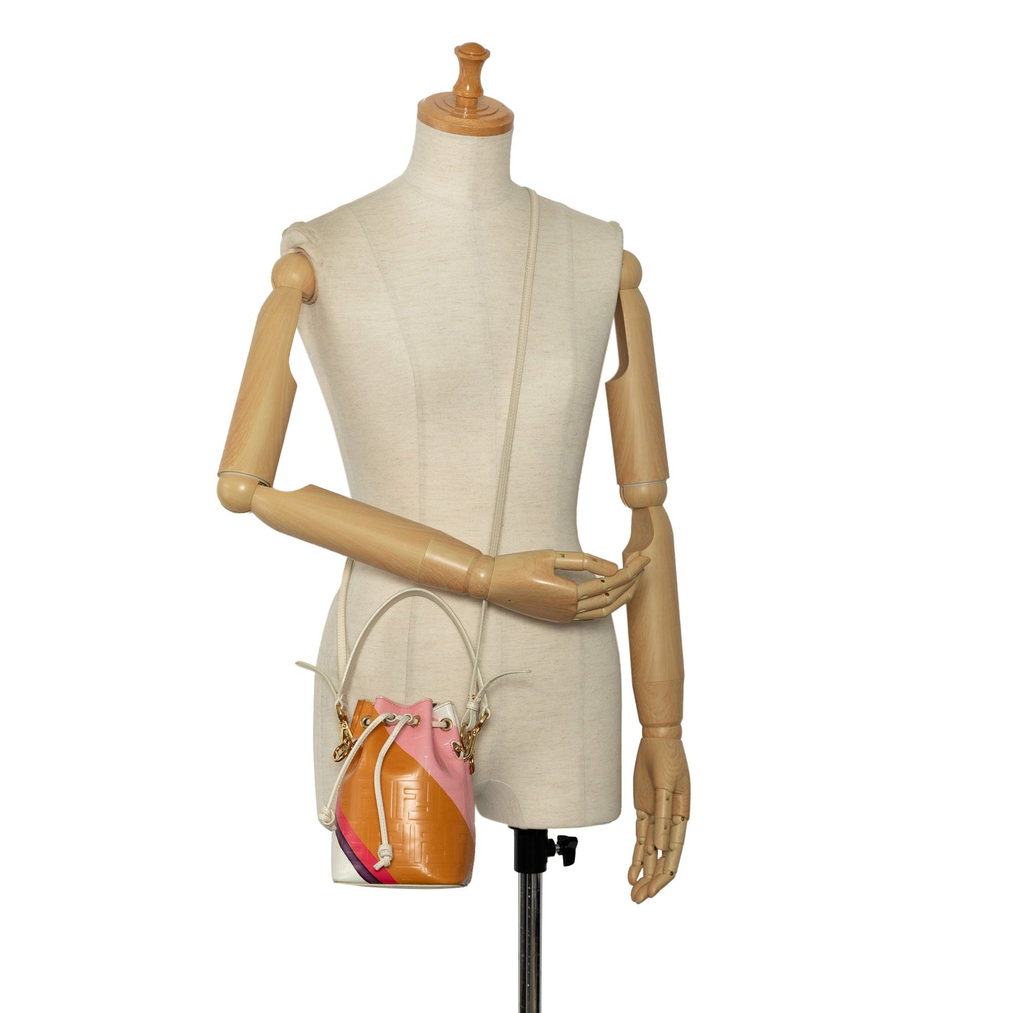 Fendi FF Embossed Striped Mini Mon Tresor Bucket Bag Brown