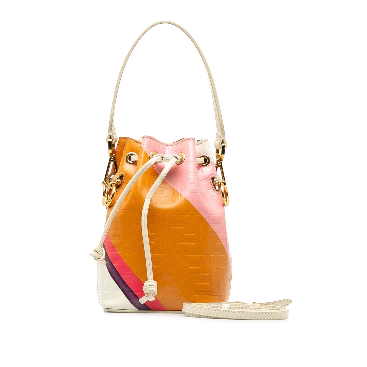 Fendi FF Embossed Striped Mini Mon Tresor Bucket Bag Brown