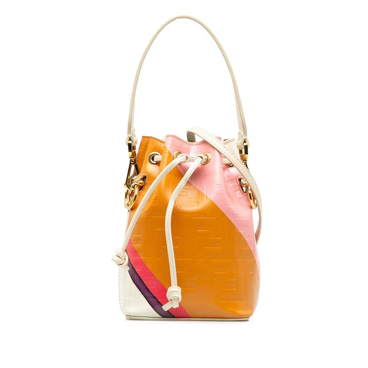 Fendi FF Embossed Striped Mini Mon Tresor Bucket Bag Brown