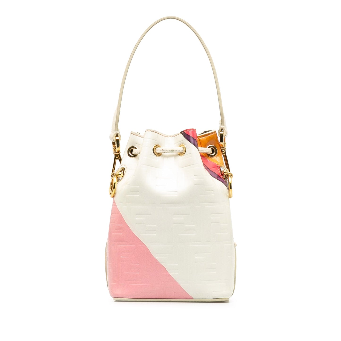Fendi FF Embossed Striped Mini Mon Tresor Bucket Bag Brown