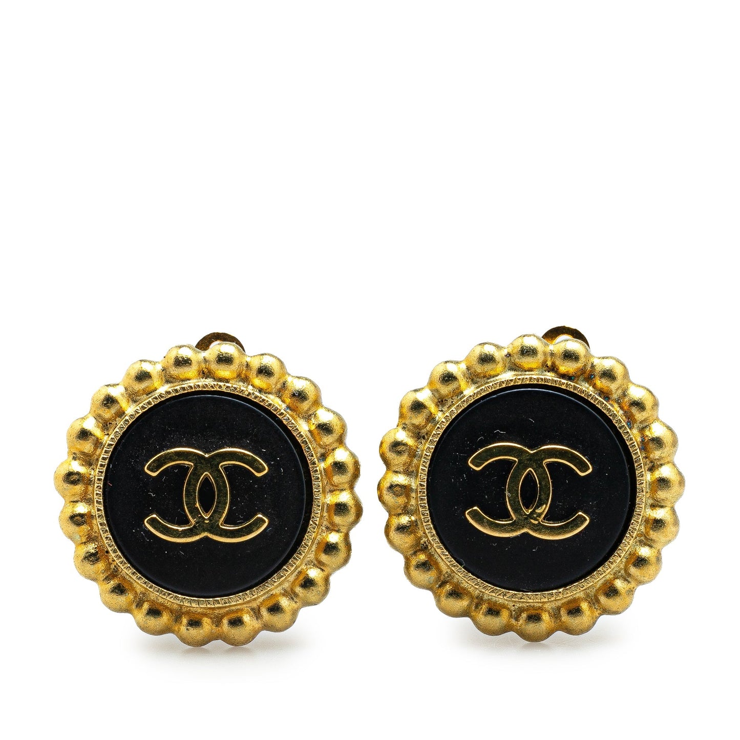 Chanel Gold Plated Acrylic CC Button Clip On Earrings Gold
