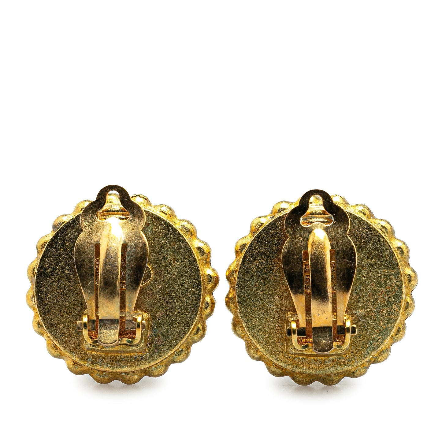 Chanel Gold Plated Acrylic CC Button Clip On Earrings Gold