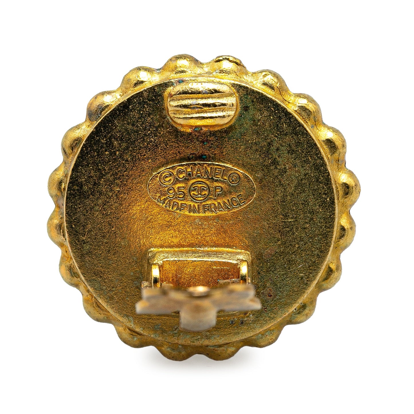 Chanel Gold Plated Acrylic CC Button Clip On Earrings Gold