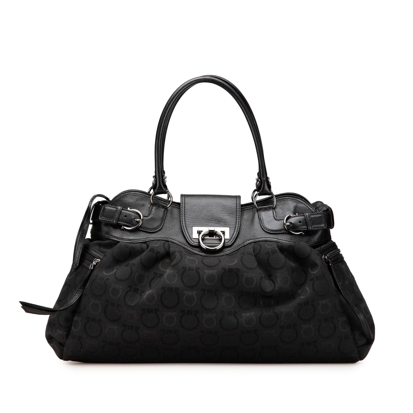 Ferragamo Canvas Gancini Marisa Handbag Black