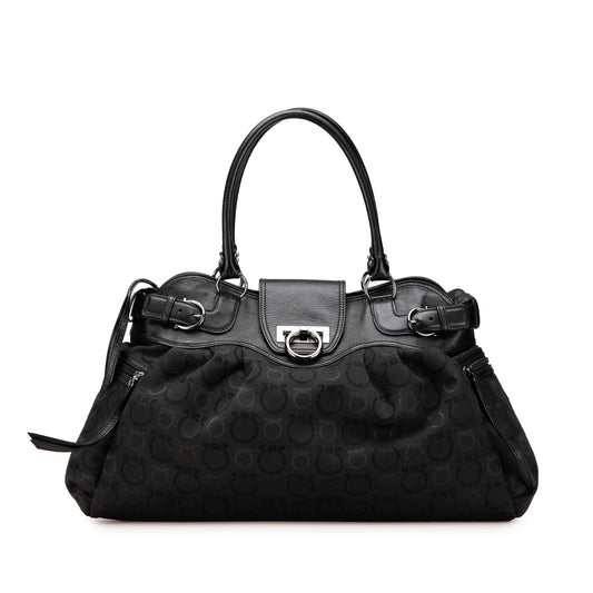Ferragamo Canvas Gancini Marisa Handbag Black