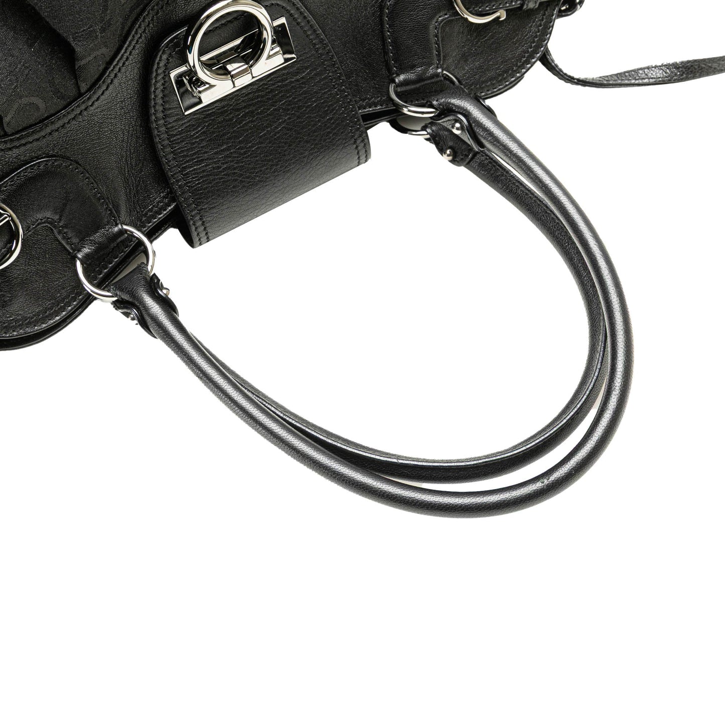Ferragamo Canvas Gancini Marisa Handbag Black