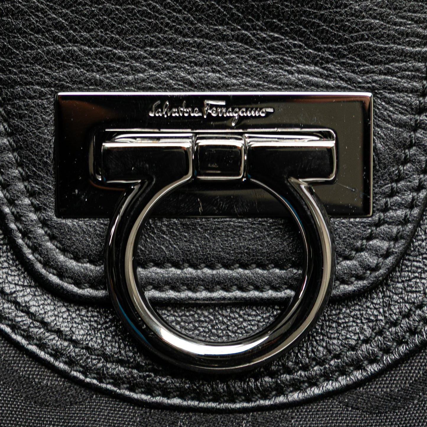 Ferragamo Canvas Gancini Marisa Handbag Black