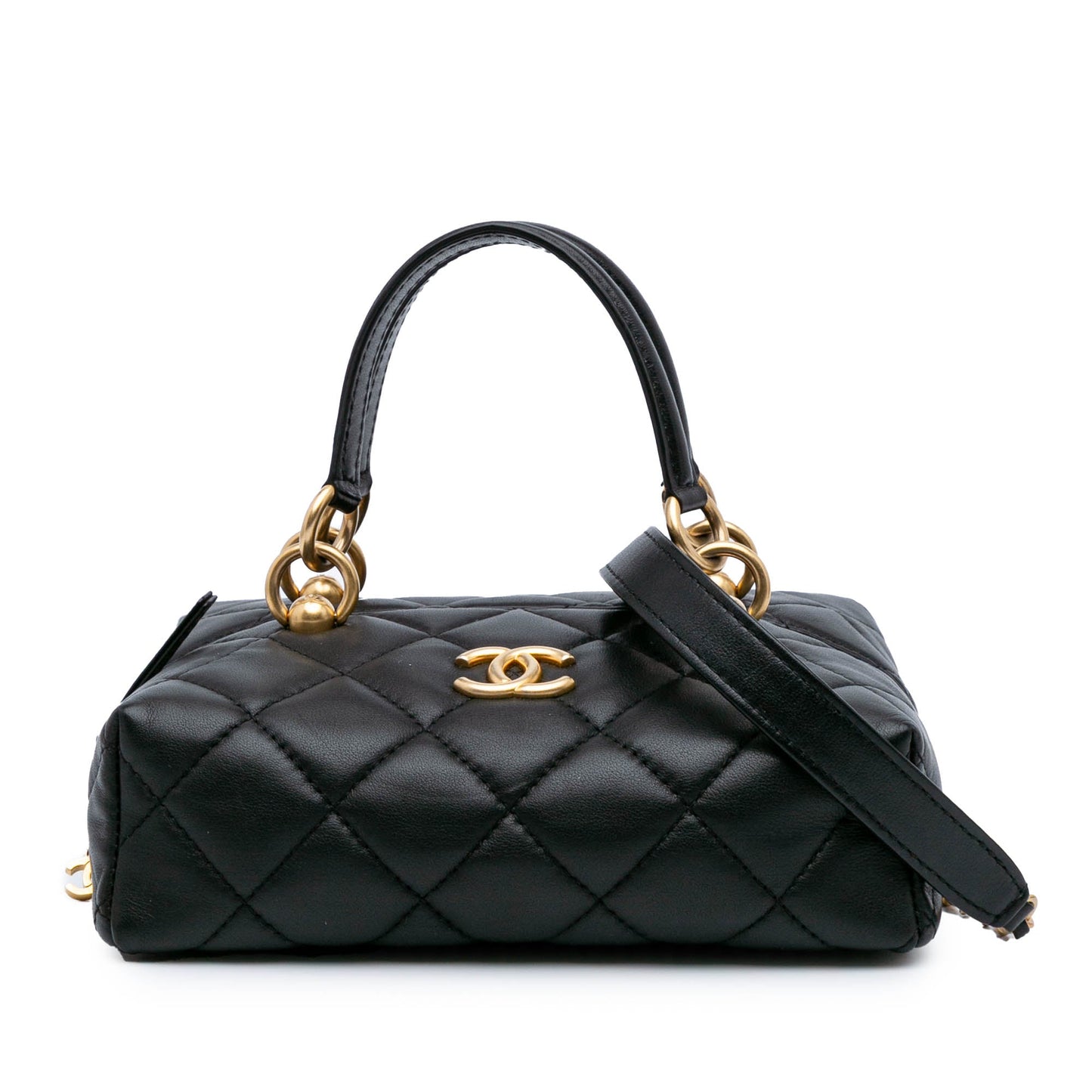 Chanel MÃ©tiers d'Art CC Quilted Lambskin Box Top Handle Satchel Black