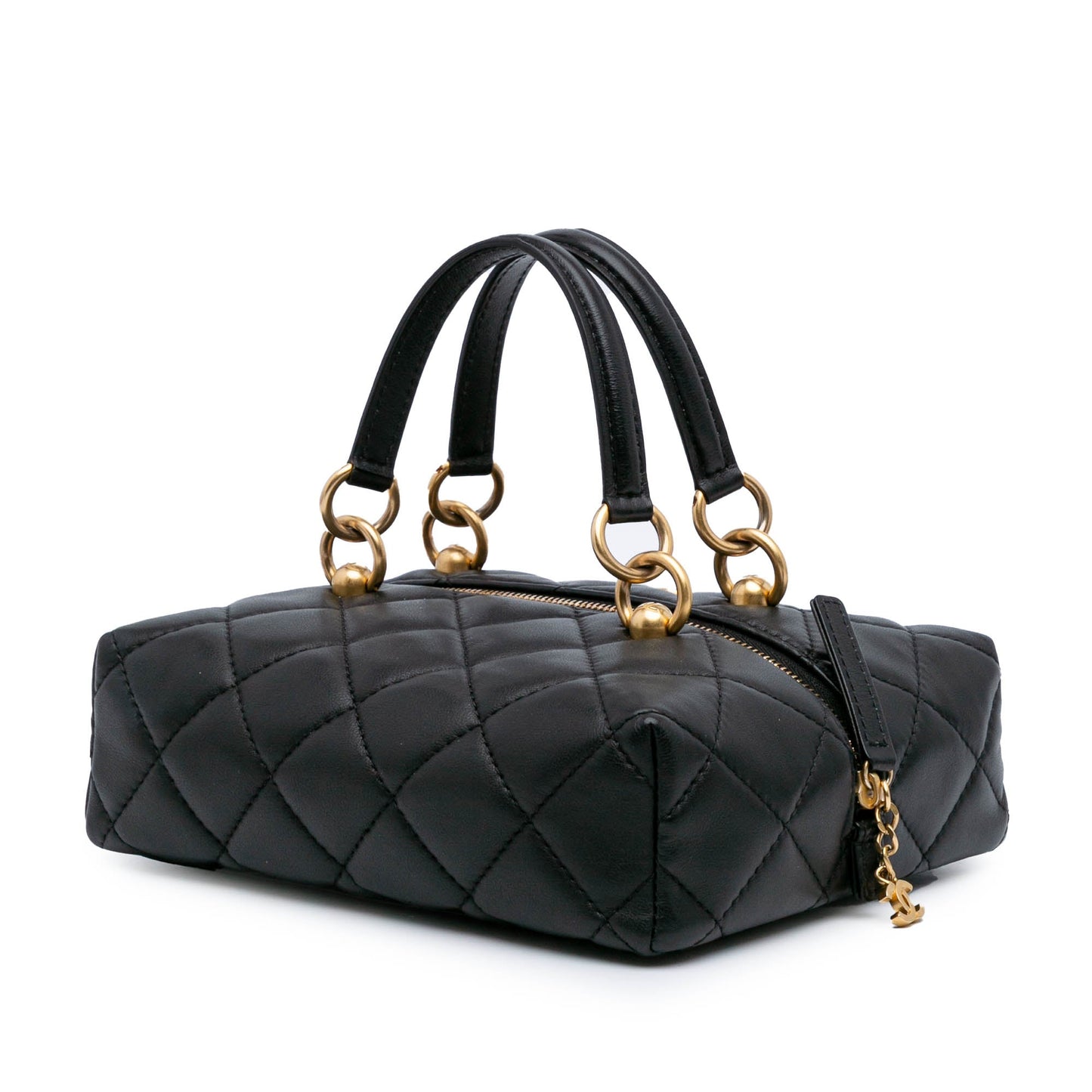 Chanel MÃ©tiers d'Art CC Quilted Lambskin Box Top Handle Satchel Black