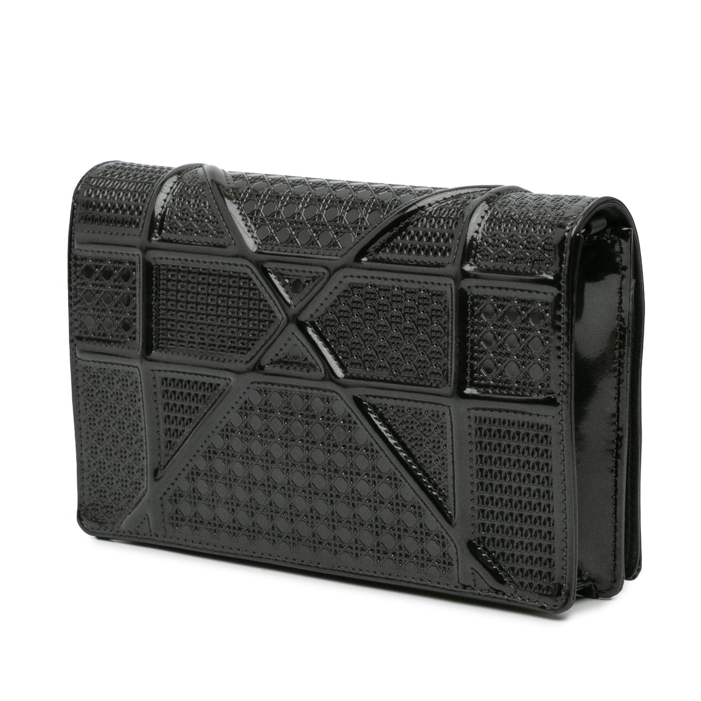 Dior Metallic Patent Microcannage Diorama Wallet on Chain Black