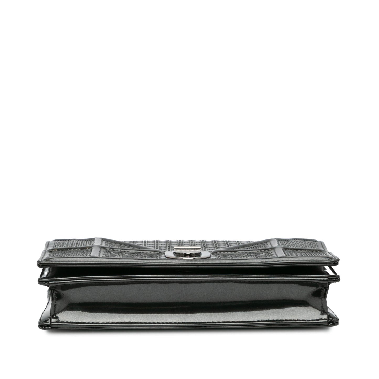 Dior Metallic Patent Microcannage Diorama Wallet on Chain Black