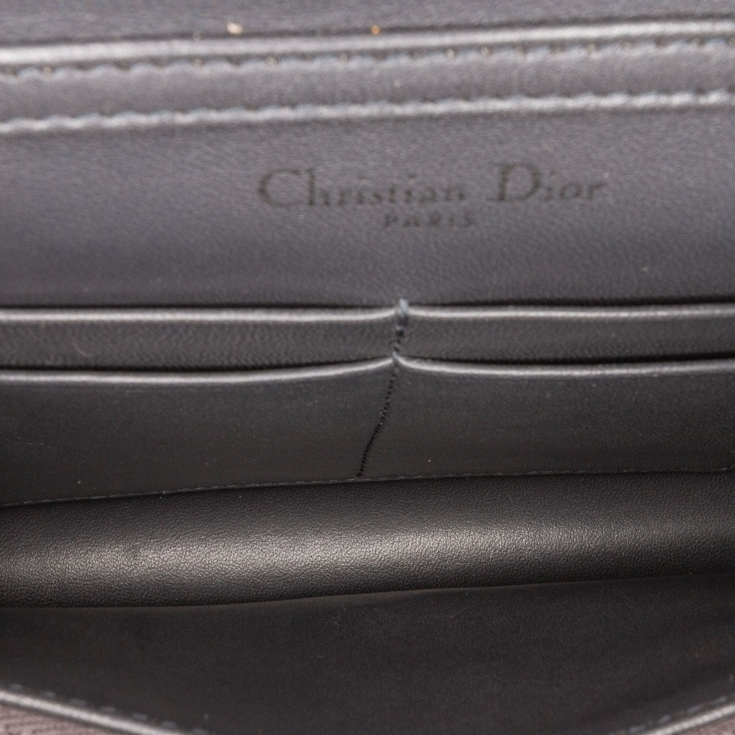 Dior Metallic Patent Microcannage Diorama Wallet on Chain Black