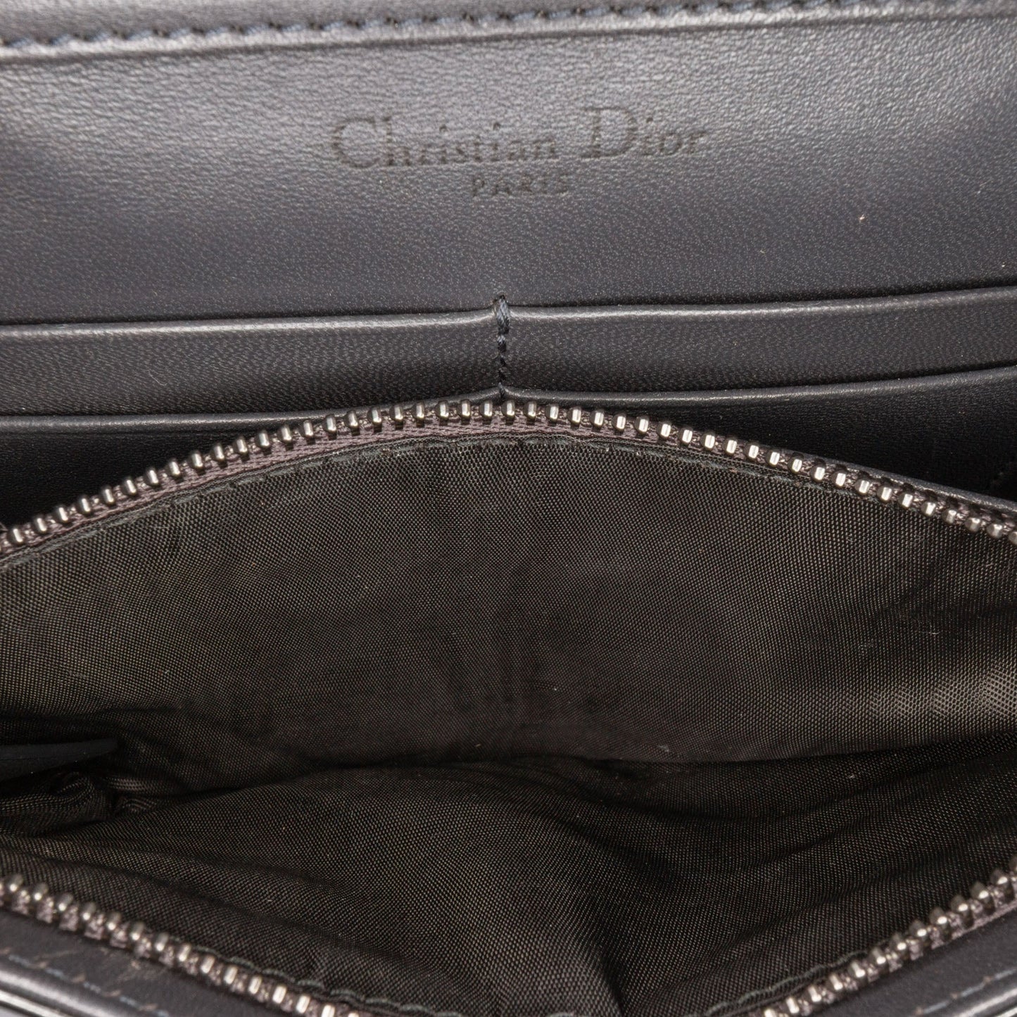 Dior Metallic Patent Microcannage Diorama Wallet on Chain Black
