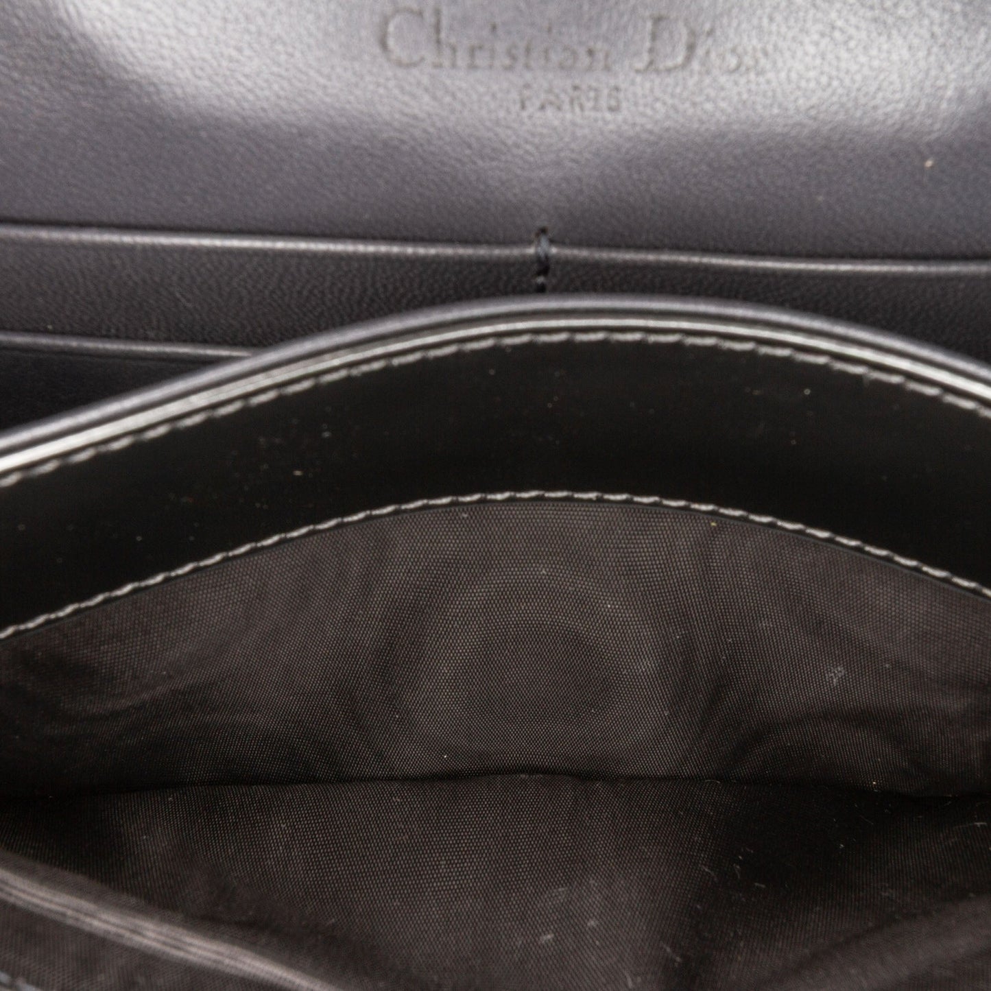 Dior Metallic Patent Microcannage Diorama Wallet on Chain Black
