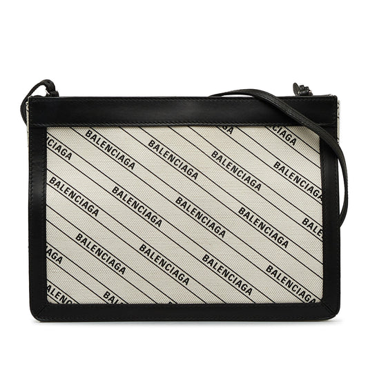 Balenciaga All Over Logo Navy Pochette S White