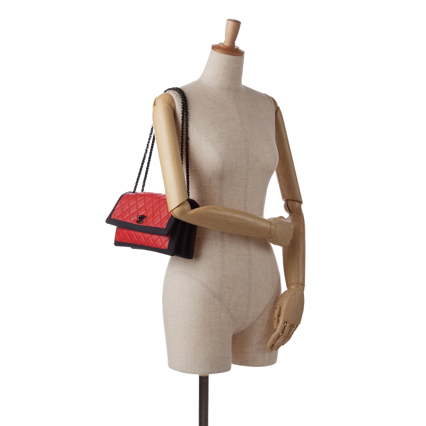 Chanel CC Grossgrain trim Lambskin Flap Shoulder Bag Red