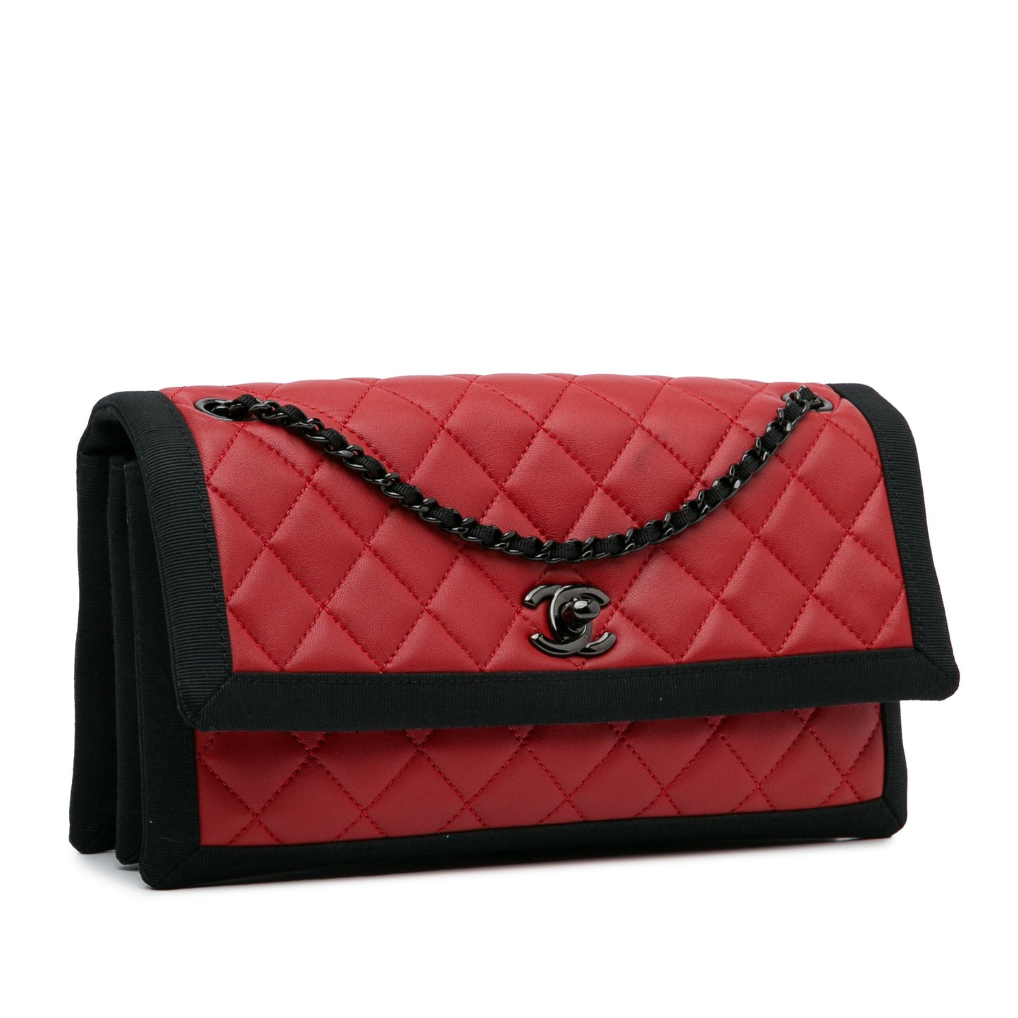 Chanel CC Grossgrain trim Lambskin Flap Shoulder Bag Red
