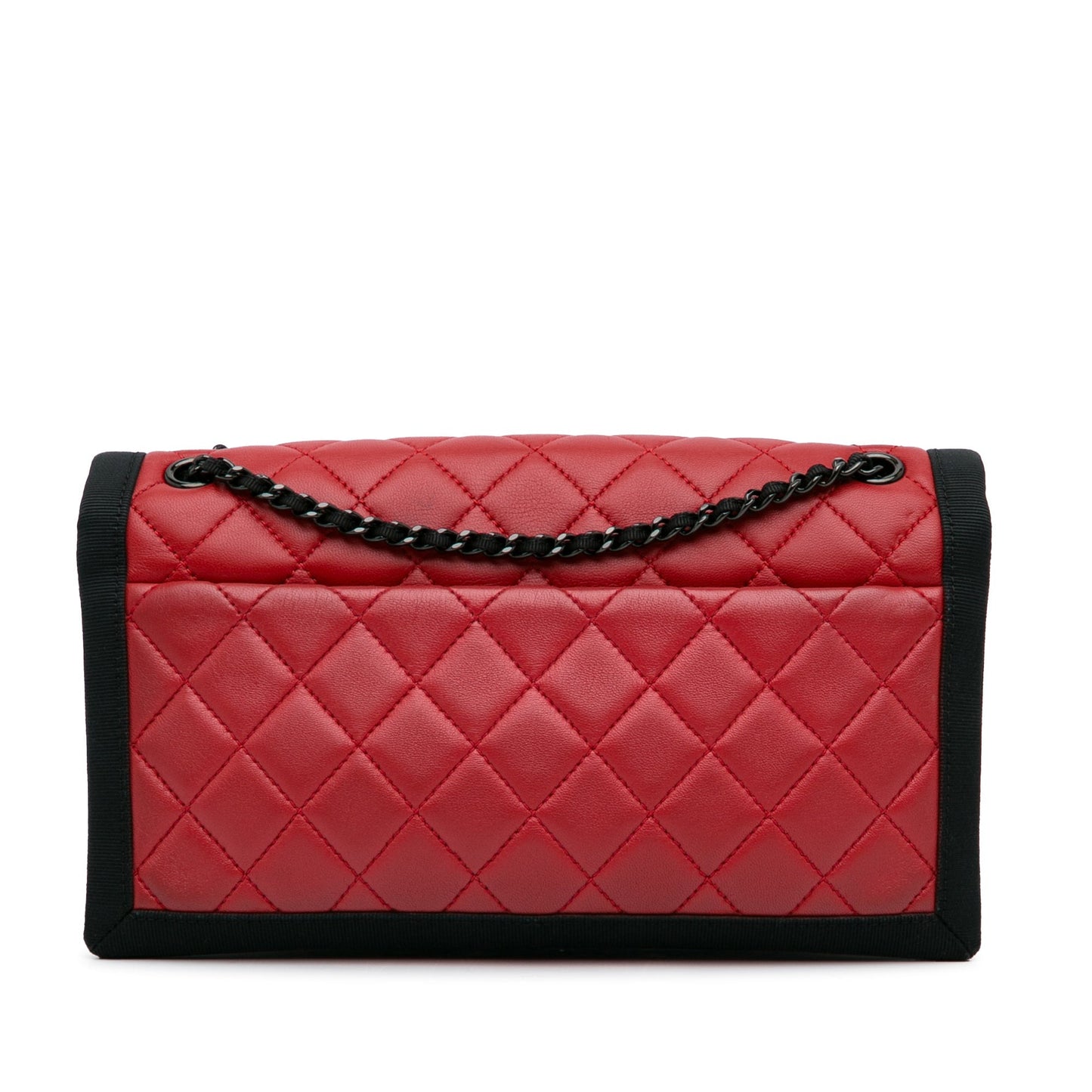 Chanel CC Grossgrain trim Lambskin Flap Shoulder Bag Red