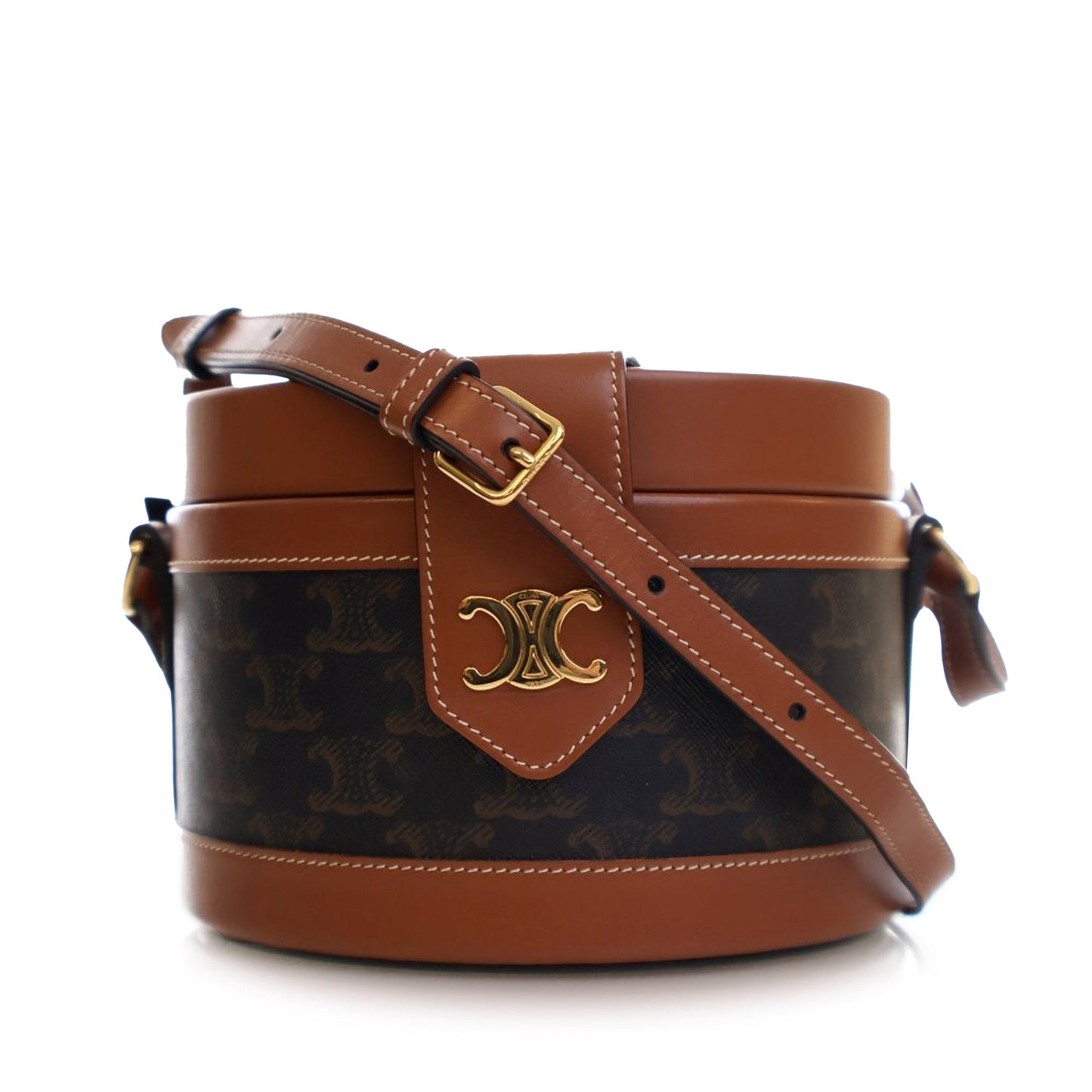 Celine Medium Triomphe Coated Canvas Tambour Crossbody Brown