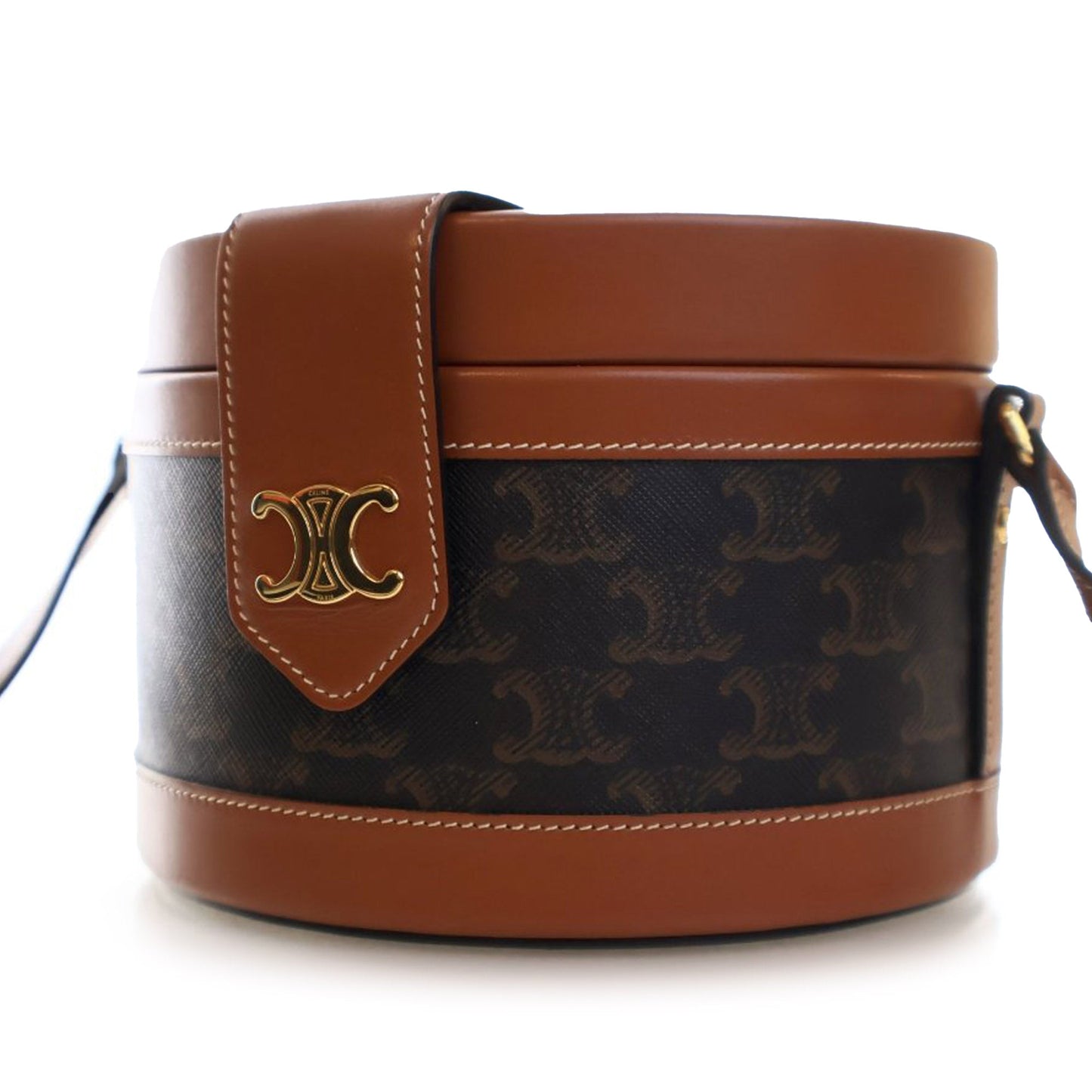 Celine Medium Triomphe Coated Canvas Tambour Crossbody Brown