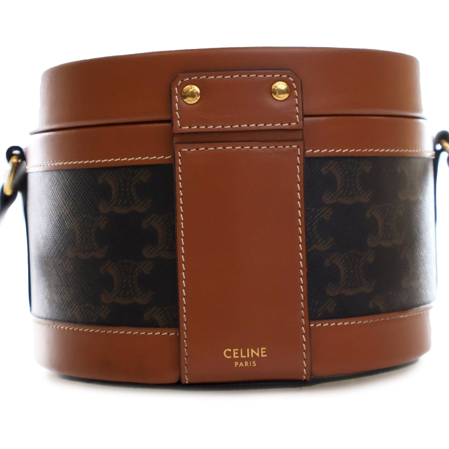 Celine Medium Triomphe Coated Canvas Tambour Crossbody Brown