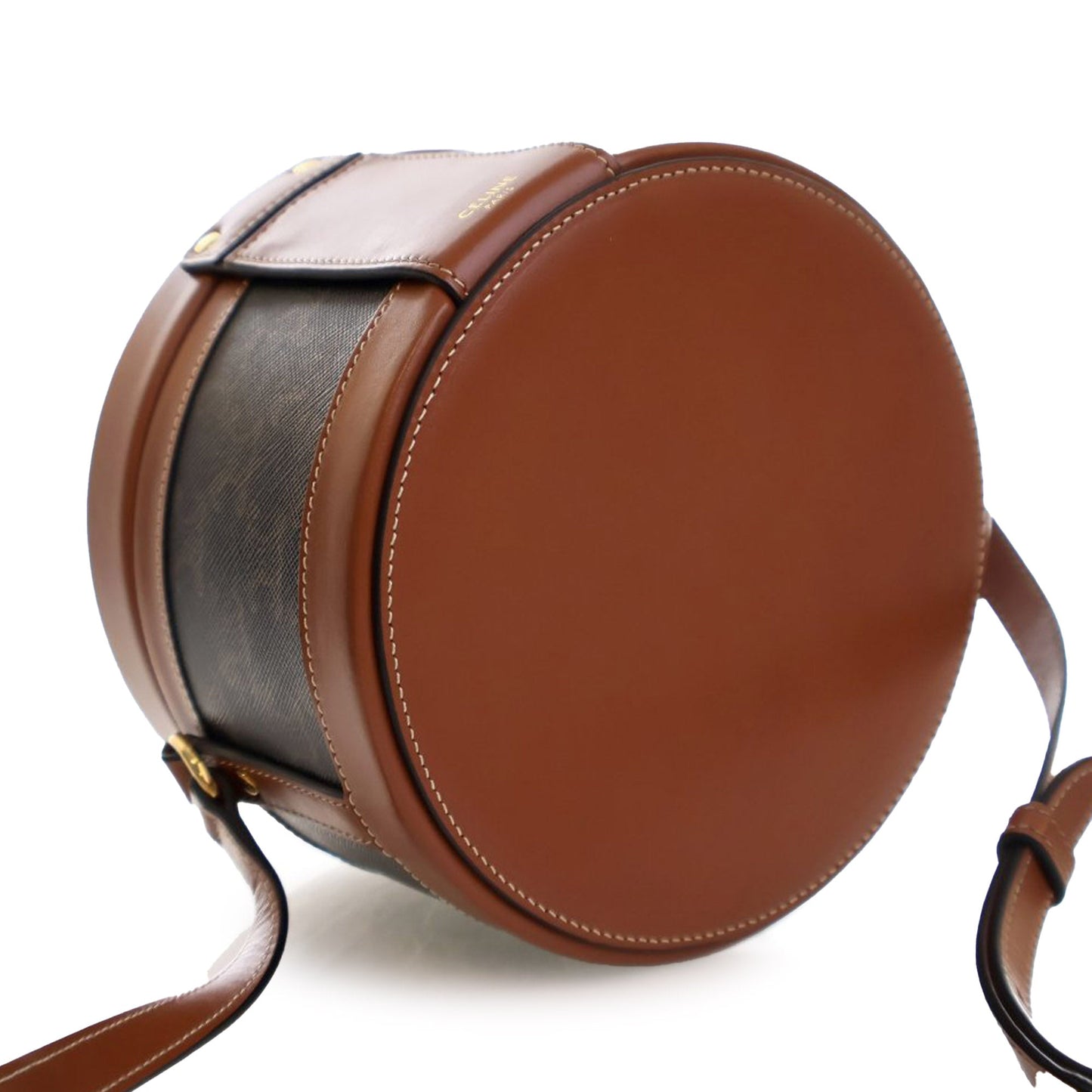 Celine Medium Triomphe Coated Canvas Tambour Crossbody Brown