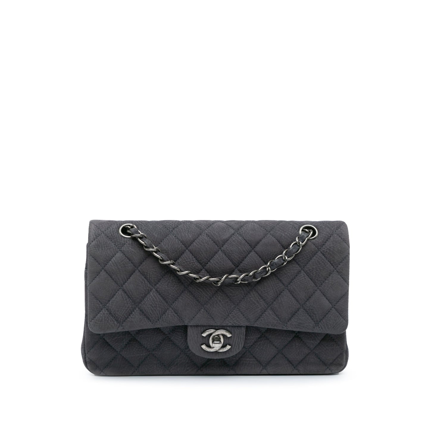 Chanel Medium Classic Nubuck Double Flap Gray