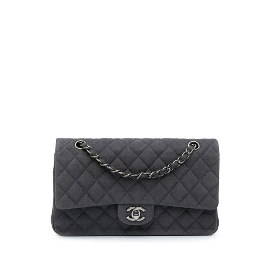 Chanel Medium Classic Nubuck Double Flap Gray