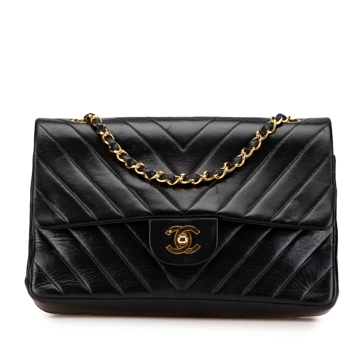 Chanel Medium Classic Chevron Lambskin Double Flap Black