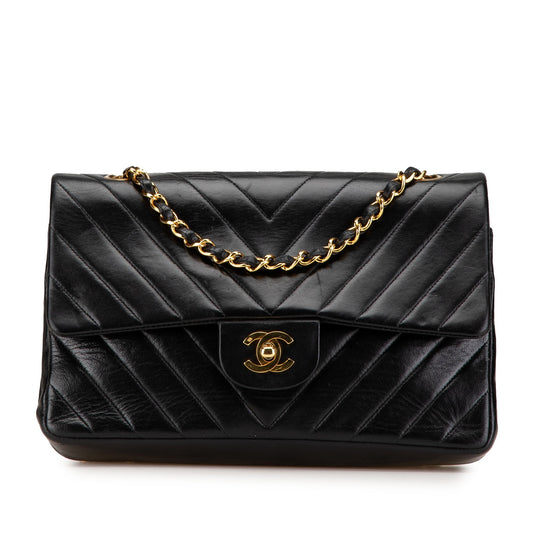 Chanel Medium Classic Chevron Lambskin Double Flap Black