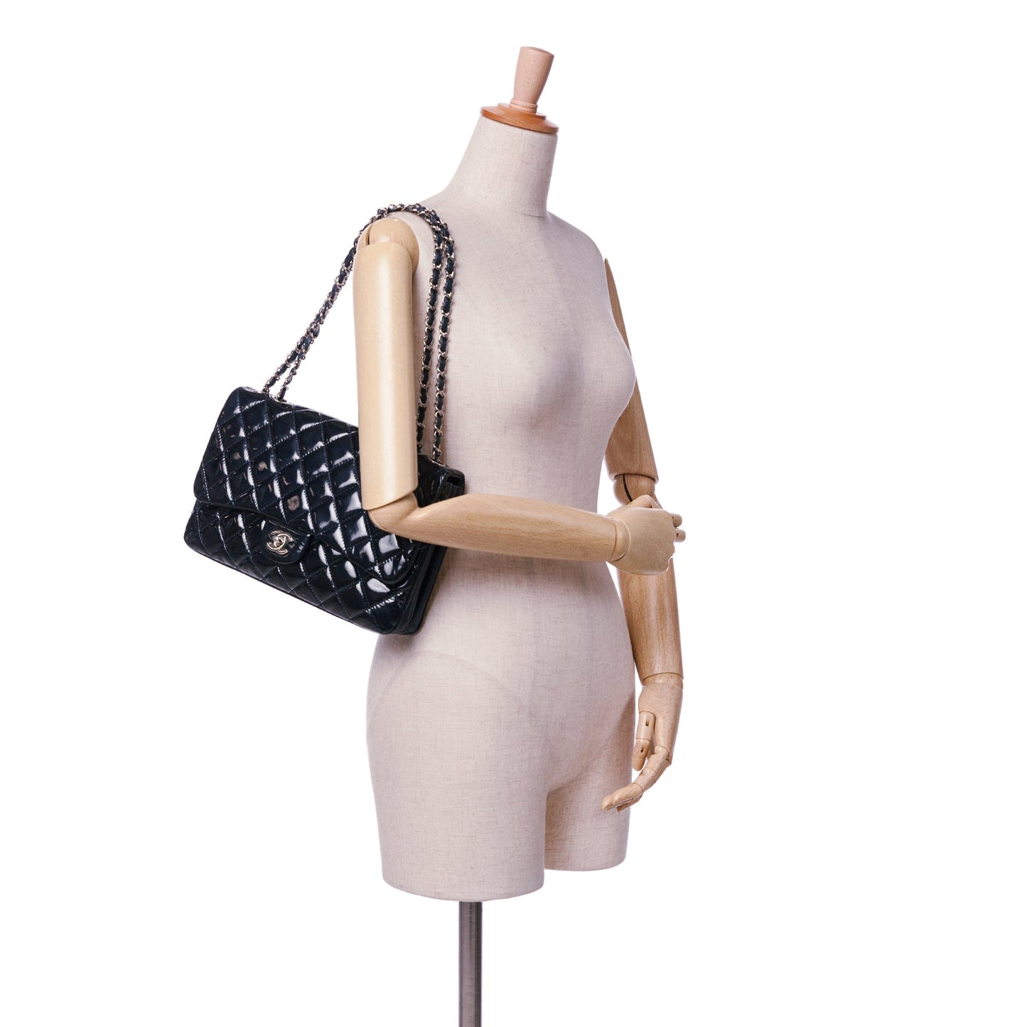 Chanel Jumbo Patent 3 Accordion Flap Blue