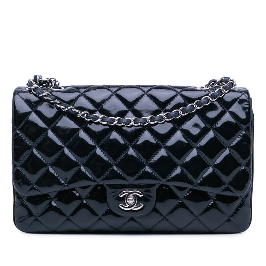 Chanel Jumbo Patent 3 Accordion Flap Blue