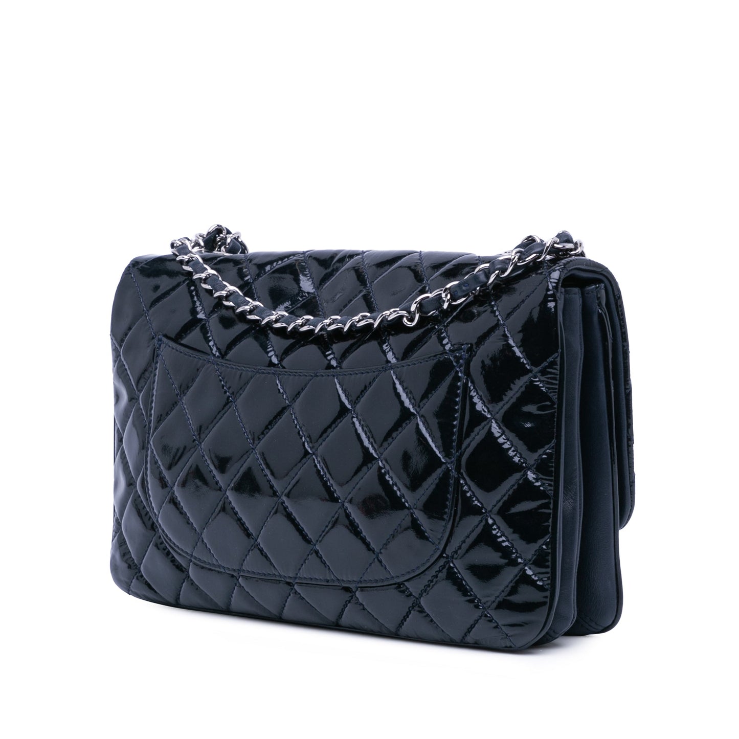 Chanel Jumbo Patent 3 Accordion Flap Blue