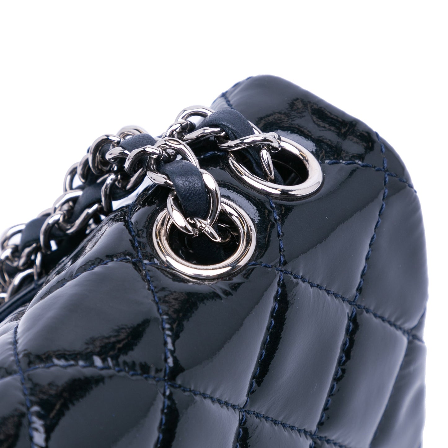 Chanel Jumbo Patent 3 Accordion Flap Blue